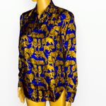 J.Crew  Collection Royal Blue Gold
Lion Print Silk Shirt Blouse Size 0 Photo 9