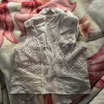 Chico's 1 beige khakis knitted embroidered open vest Photo 1