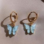 Urban Outfitters Light Blue Butterfly Huggie Earrings Photo 0