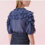 Rebecca Taylor Women’s Silk Glitter Gem Chiffon Ruffle Polka Dot Top Photo 2