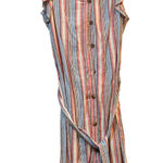 Elle  Striped‎ Midi Dress Ruffle Sleeve Button Front with Belt Size L Photo 0