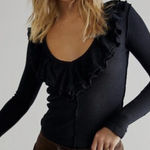 Free People  Bennett Ruffle Top black long sleeve thermal XS Photo 0