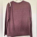 LNA  Size M Bordeaux Cut Away Fuzzy Fleece Cold Shoulder Pullover Sweatshirt Photo 2