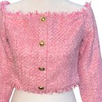 Endless Rose  Off The Shoulder Tweed Pink Long Sleeve Cropped Shirt Button Large Photo 2
