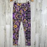 LuLaRoe  Leggings Womens One Size Small Black Purple Polyester Floral Soft Photo 1