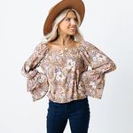 Peach Love California floral boho long bell sleeve flowy blouse Womens L Photo 9