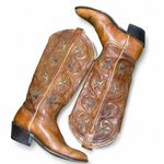 Acme Inlay Flowers Western Cowboy Boots USA Made Brown 7C Rockabilly VTG Size 7 Photo 0