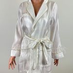 La’ Ros Gold Thread Feather Accent Sleeves Sleep Bath Robe Dressing Gown Small White Photo 9