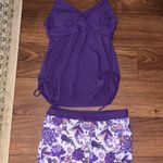 Purple tankini and short swim suit set halter top Size M Photo 0