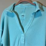 Aerie  Lumberjane Aqua Blue Waffle Knit Pullover Collared Sweatshirt Small Photo 1