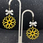 Yellow Floral Earrings with White Bow Photo 2