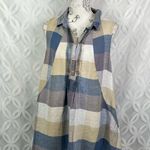 Yuvita Chambray Sleeveless Pintuck Plaid Linen Dress Lagenlook Blue Size S $148 Photo 5