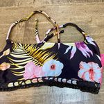 Xhilaration Women’s Crochet Floral Print Bikini Top Brown & Pink Size Small NWT Photo 0