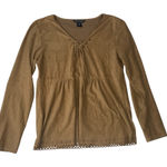 Lexi & Tasch size medium y2k tan tie front eyelet cutout long sleeve shirt 90s b Photo 0