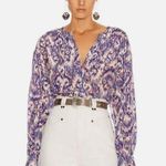 Isabel Marant Étoile yacah Feather Print Ikat Silk Blouse In Blue Photo 0