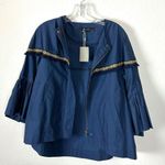 ZARA  Basic Western Navy Blue Bell Sleeve Fringe Aztec Trim Jacket Size XS NWT Photo 12