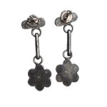 Southwestern Zuni Sterling Silver & Turquoise Flower Drop Pierced Earrings Rare Blue Photo 12