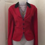 Leslie Fay Classic 90s Red Leslie blazer jacket shirt top black collar & button office siren core long sleeve #preppy #workwear #academia #whimsygoth  Photo 0