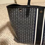Tory Burch Gemini Link Canvas Tote Navy Black Striped Chain Print Large Bag Photo 11