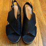 G.C. Shoes Women’s 8.5 Black Tan Cross Bank Pleather Chunky Platform Slingback Photo 1