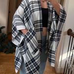 Abercrombie & Fitch NWT plaid navy and white oversized cape poncho sweater Photo 8