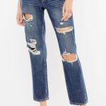 KanCan USA KanCan Nonstretch 100% Cotton Ripped High Rise Dark Wash Mom Jeans Photo 0