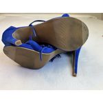 Candie's Blue Strap Fringe Suede Heels Zip Back Size 8 Open Toe Ultra High 5" Photo 5