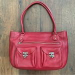 Cynthia Rowley red leather tote purse, suede lined, vintage Photo 2