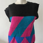 Vintage 90s geometric Sweater Vest L colorblock Kaleidoscope funky colorful Black Size L Photo 0