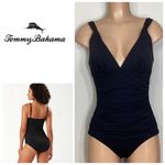 Tommy Bahama New.  black shirred swimsuit with tummy control. Siz Photo 5