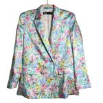 ZARA  Women’s Floral Blazer Small Blue Pink Yellow Flowers NWOT‎ Jacket Photo 3