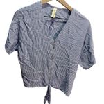 Allison Joy Blue Striped Button Up Tie Blouse XS Casual Summer Photo 2