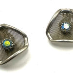 Silver tone crystal mesh clip on vintage estate earrings Photo 0