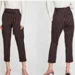 ZARA Pants Womens Medium Blue Orange Striped Paperbag Waist Ankle Photo 2