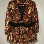 New Directions Animal Print Faux Belt Built In Shirt Ruffles Long Sleeve3X Black Size undefined Photo 0