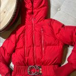 Missoni Denim Red/ Plaid Cinched Waist Puffer Down Jacket Size 6 Red Photo 3