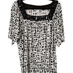 Peter Nygard Black Geo Print Beaded 100% Silk V Neck Blouse Women’s Size XL Photo 0