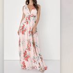 Lulus NWT Peach Pink Garden Meandering Blush Floral Chiffon Maxi Dress MEDIUM Photo 2