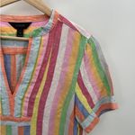 J.Crew  Dress Women XS Multi-Color Stripe Short Sleeve Split V-Neck Side Zip Photo 4