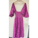 Free People Dahlia Embroidered Maxi Dress Gauzy Smocked Floral Raspberry Medium Photo 2