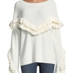 Frame  Ruffle-Yoke Ribbed Creme Sweater ( M‎ ) Photo 0