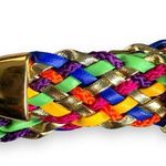 Vintage Multicolor Rainbow Braided Statement Belt Gold Photo 6