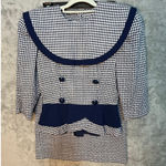 VTG Etoile Skirt Set Size 6 Navy Gingham Peplum Preppy Twee 80s 90s Heritage Blue Photo 0