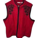 Susan Graver Susan Graver Embellished Fleece Vest XL Sleeveless Red Black Trim Photo 0