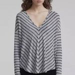 Rag and Bone Striped Hudson V Neck Long Sleeve Top in Heather and Black Size M Photo 0