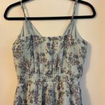 Trixxi 🤎  Juniors Surplice Romper V-Neck Stretch Waist Blue Floral Print Photo 5