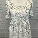 Monteau Blouse w Puffy Ruched Sleeves White w Black Polka Dots-Medium Photo 0