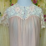 VINTAGE Avian Pink Sheer Nylon and Lace Night Gown Size M Photo 2