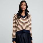 Madewell  Striped V-Neck Sweater - Black and Tan Photo 3