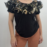 Ravel Black Organza Ruffle Funky Short Sleeve Top Size XL Y2k Style Photo 0